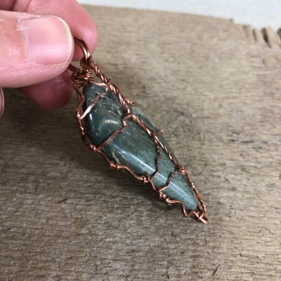 Jasper Wire Wrapped Leaf Necklace Pendant - Picture 4 of 4